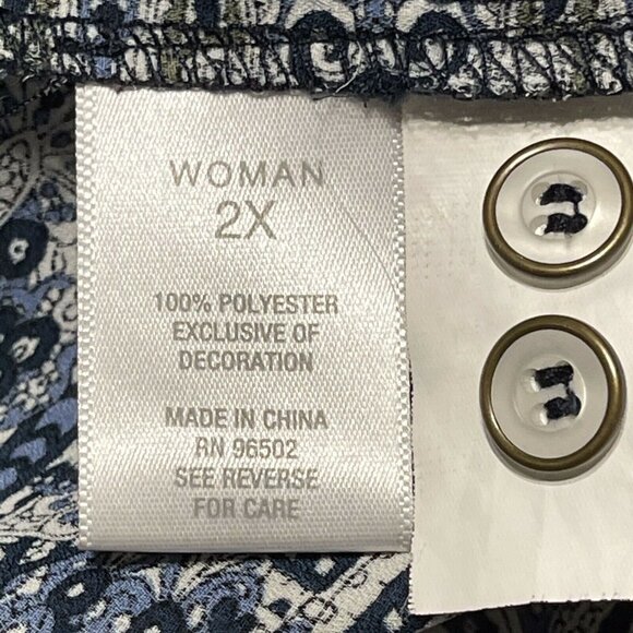 Westport 1962 Womens Black White Blue Paisley Button-Down Long Sleeve Shirt 2X - Picture 7 of 9